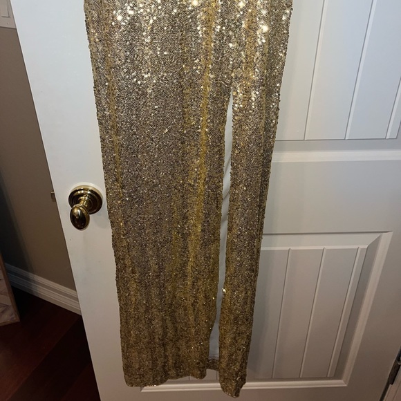 Dillards long gold sequen slit on leg strapless dress size 5/6 worn 1x - Picture 3 of 7